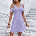 thumbnail image 2 of 2025 Robe Femme Couleur Unie V Robe Femme Col Ajouré Épaules Dénudées Robes Midi pour Femmes Manches Courtes, 2 of 4