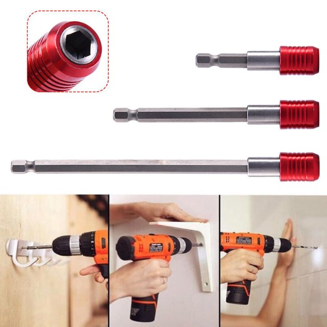 1/4 Pouce Hexagonal Visseuse Support de Bit en Acier Inoxydable Visseuse Bit Rallonge Adaptateur Manchon Rouge 60mm 1pc
