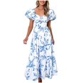 thumbnail image 1 of Pisexur Robes pour Femmes à Épaules Dénudées, Robe Maxi à Imprimé Floral, Robes de Bal Sans Bretelles, Tunique à Torsade devant, Robe Soleil, Ourlet à Volants, Robe Cocktail Fluide à Étages, Robe Longue d'Été Décontractée Bohème Formelle, 1 of 3
