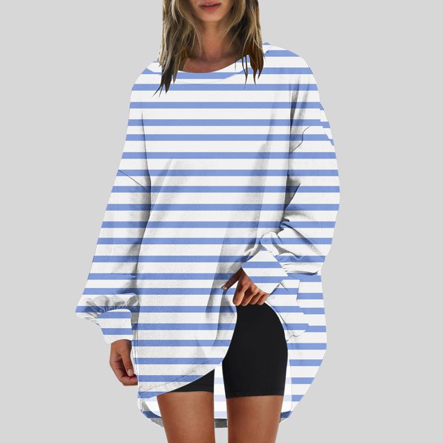 RXIRUCGD Sweat-Shirt Oversize à Col Rond pour Femmes Imprimé Manches Longues Tunique, Bleu, Taille : m