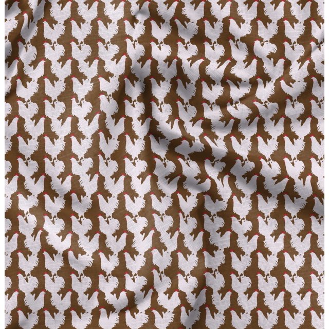 Soimoi Brown Modal Satin Fabric Hen Bird Print Fabric by Yard 42 Inch Wide