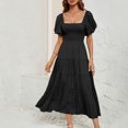 thumbnail image 1 of Robe d'Été pour Femmes 2024 Mode Grande Taille Unie Taille Haute Manches Bouffantes Robe à Taille Enveloppée Rabais de 50 % Liquidation!, 1 of 5