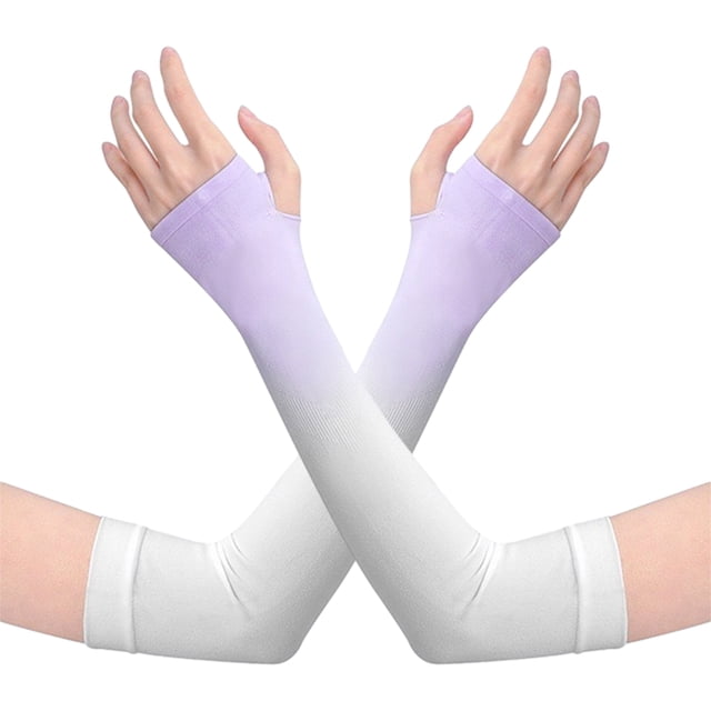 Dalazy Protection Rafraîchissante pour Manches de Bras, Dégradé de Protection Solaire pour Hommes et Femmes, Cyclisme, Volleyball, Blanc Violet, 1Ensemble