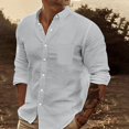 thumbnail image 2 of JUNWELL BLVB Men‘s Long Sleeve Button down Shirt Casual Loose Solid Color Work Business Beach Vacation Tops Tee White, 2 of 6