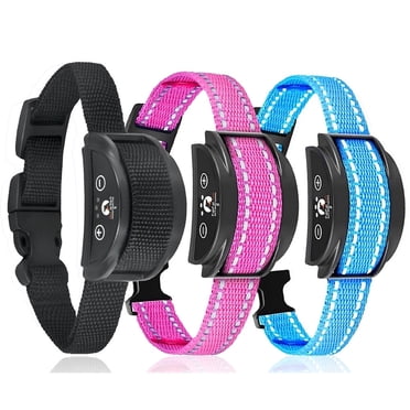 Paipaitek 3Pcs Automatic Dog Bark Collar,Waterproof,Shock and Vibration,Outdoor,for Dogs 5 to 120 lbs,Rechargeable Anti Barking Training,Blue,Pink,Black