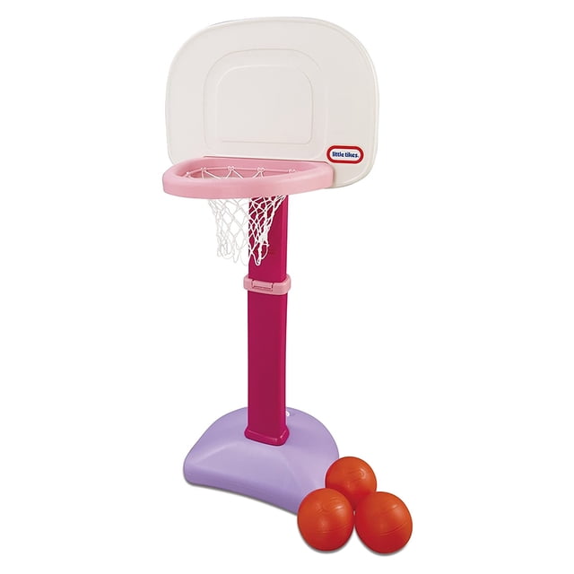 Little Tikes Ensemble de Basketball Facile pour Tout-Petits, Cerceau Réglable, 3 Balles, Rose