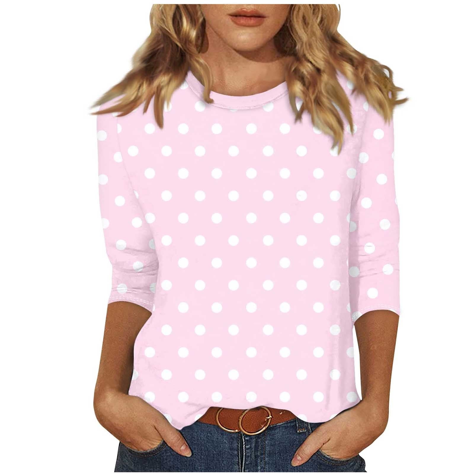 Lenpel T-Shirts pour Femmes Grande Taille Décontractés à Manches 3/4 Col Ras du Cou Imprimés Tee Hauts Tuniques de Printemps Été