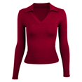 thumbnail image 5 of Hiiyo Polo à Manches Longues à Col en V pour Femme, Coupe Ajustée, T-Shirt Basique Décontracté, Rouge TG, 5 of 5