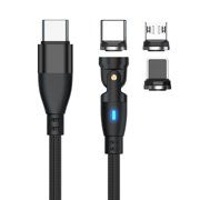 PD 100W Magnetic USB C Charging Cable Data Sync 360°+180° Rotation 9pin Connector + Type C Tips for iPhone ,iPad,iPod,Macbook,Android Phones
