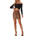 thumbnail image 2 of Unique Bargains Jupe Mini Trapèze Métallique pour Femme, Fermeture Éclair devant, Holographique, Brun, TP, 2 of 5