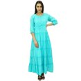 thumbnail image 2 of Bimba Women's 3/4 Sleeve Summer Cotton Maxi Dress Drawstring Waist, 2 of 7