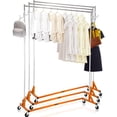 thumbnail image 1 of VEVOR Z Rack, Industrial Grade Z Base Garment Rack, Height Adjustable Rolling Z Garment Rack, Sturdy Steel Z Base Clothing Rack w/Lockable Casters, for Home Clothing Store Display Orange (3 Sets), 1 of 9