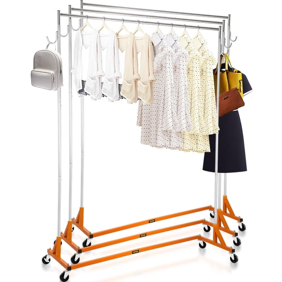VEVOR Z Rack, Industrial Grade Z Base Garment Rack, Height Adjustable Rolling Z Garment Rack, Sturdy Steel Z Base Clothing Rack w/Lockable Casters, for Home Clothing Store Display Orange (3 Sets)