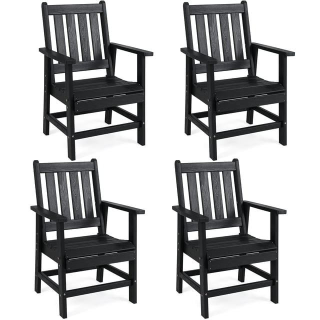 Gymax Patio Dining Chairs Set of 4 w/Wide Armrests Curved Seat Wood Grain for Backyard Black
