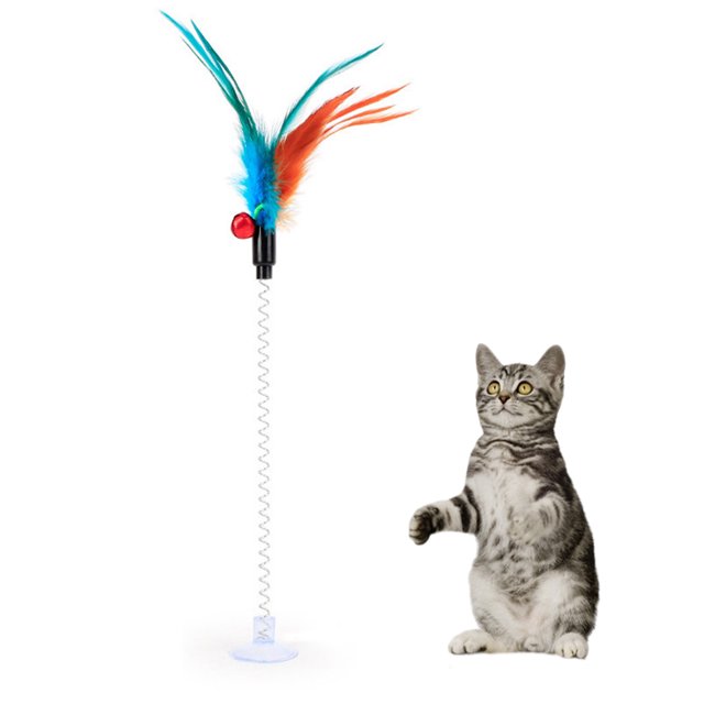 Cat Toy Funny Interactive Suction Spring Cat Toy Cat Feather Wand Cat Teaser