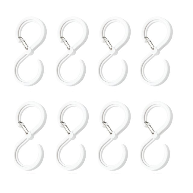 Shengyu 8 Pcs S-shaped Hook with Buckle Bathroom Clothes Cooking Tool Hanger White 1Set