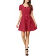 thumbnail image 3 of INSPIRE CHIC Women's Printed Square Neck Short Sleeve A-Line Prom Dress L Red-Heart, 3 of 8
