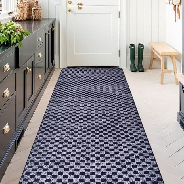 ANTPOP Runner Rug Outdoor Carpet Runners Hallway Non-Slip Rubberback Area Rugs Indoor Entrance Mat for Entryway Kitchen, 3'x4', Checkred Gray