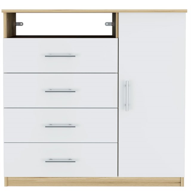 TUHOME Peru 4 Drawer Dresser - Light Oak/White Engineered Wood