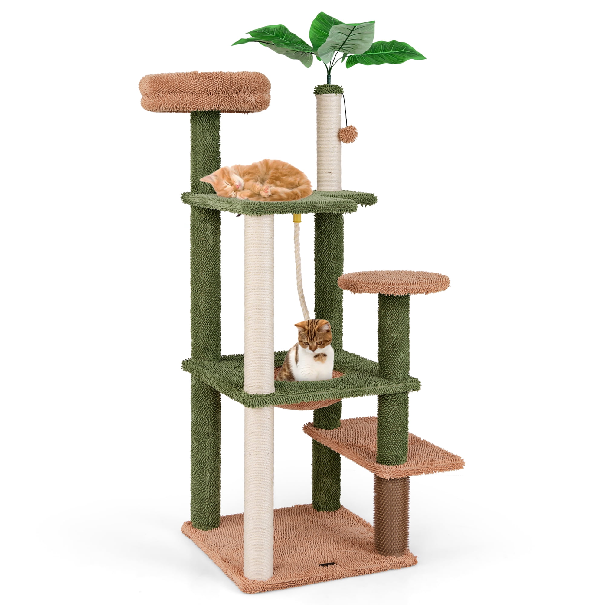 Gymax 60'' Cat Tree for Indoor Cats Cute Cat Tower w/ Sisal Scratching Posts & Rope