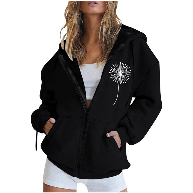 Chandails à Capuche Zippés pour Femmes Rabais de 50 % en Liquidation Mode Fermeture Éclair Col en V Hauts à Enfiler Manches Longues Blouse à Capuche Imprimée Chandail