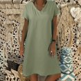 thumbnail image 1 of WILLBEST Robe d'Été Formelle pour Invité de Mariage d'Automne Dresses Robe en Lin pour Femmes Dresses Décontractée Col en V Robe Midi Manches Courtes Robe Ligne A Robe de Plage Sans Accessoires, 1 of 6