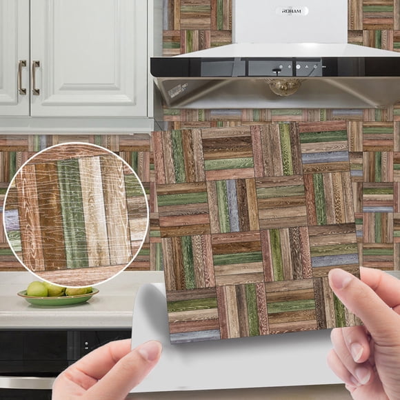 Cqxid Wall stickers Under $10 Imitation Wood Grain Tile Stickers Retro Brick Pattern Floor Stickers Home Decoration Self-Adhesive DIY Wall Stickers
