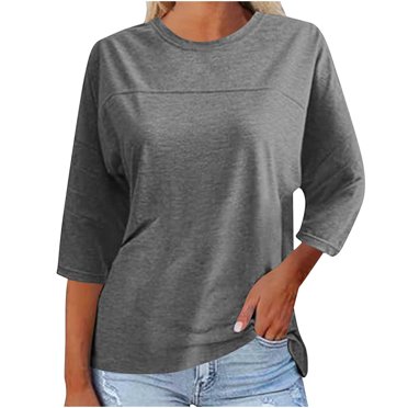AherBiu Hauts d'Été pour Femmes Manches 3/4 Décontractées Tee-Shirt Basique Col Rond Ample Confortable