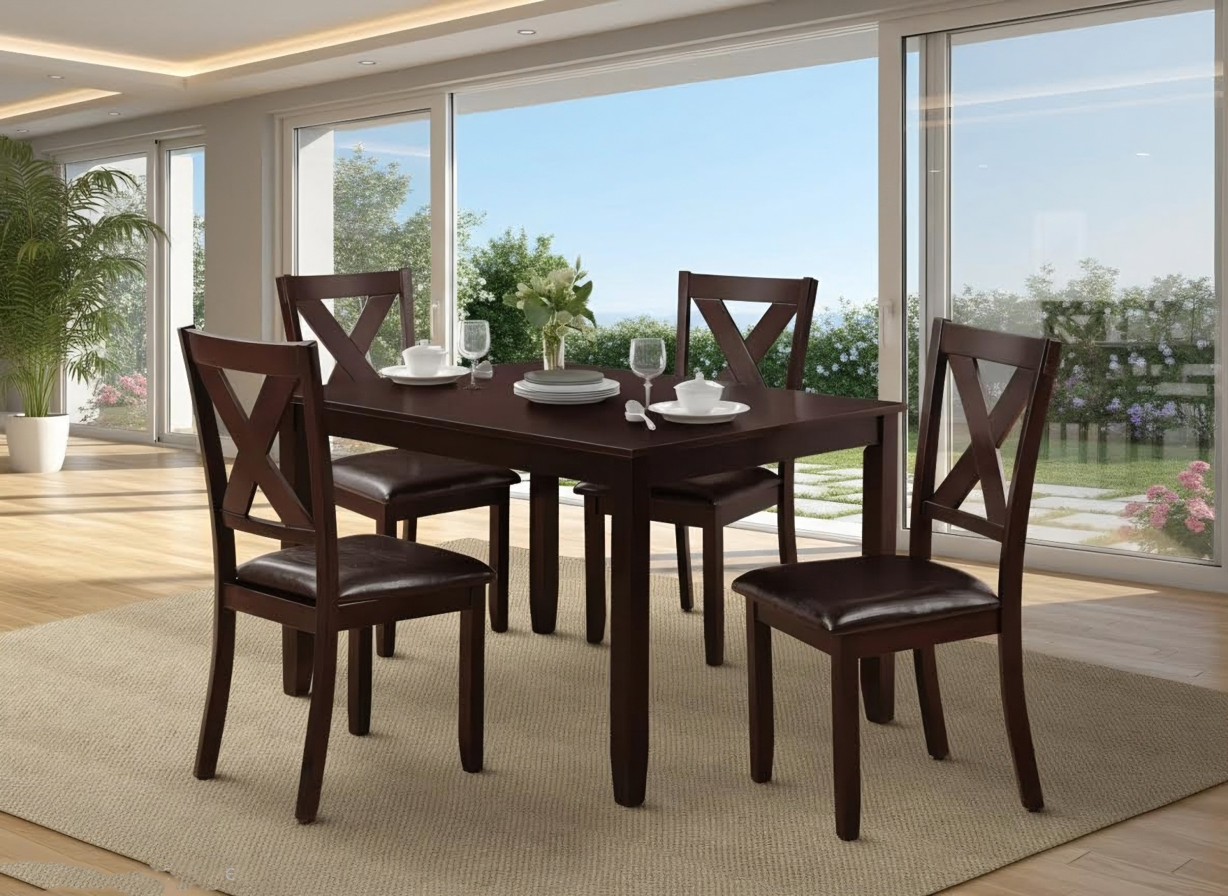Ensemble de salle à manger contemporain 5 pièces en bois K-Living, finition espresso