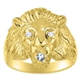 thumbnail image 1 of RYLOS Rings Gold Plated Silver Lion Head Ring Diamonds in Eyes & Gemstone Mouth Fun Designer Rings Blue Topaz Jewelry Size 9, 1 of 7