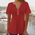 thumbnail image 2 of AherBiu Hauts pour Femmes Été à Boutons Col Rond Couleur Unie Froncé Chic Décontracté Tuniques Amples T-Shirts, 2 of 3