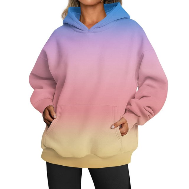 MesaSe Femmes de la Mode Quotidienne Polyvalent Casual Sweat-Shirts à Col Rond à Manches Longues Gradient Top Sweat-Shirts Rose M
