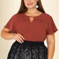 thumbnail image 2 of Unique Bargains Women's Plus Size Spring Relaxed Floral Chiffon Flared Short Sleeve Tops Caramel 2X, 2 of 5