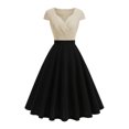 thumbnail image 1 of Ovzne Robes pour Femmes Robe d'Été Européenne Col en V Manches Courtes Robe Rétro Robe d'Été Manches Courtes en Liquidation, 1 of 7
