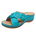 thumbnail image 4 of Womens Wedge Dress Slip on Sandals Beach Bohemian Summer Flower Leather Open Toe Mid Heel Slides Slippers, 4 of 5