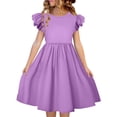 thumbnail image 1 of FhsagQ Robes pour Filles Enfants Filles Manches Volantées Col Rond Robes Enfants Été Robe à Manches à Volants Petite Fille le 7 Juillet Robes Taille 10 Printemps Violet 5-6 Ans, 1 of 5