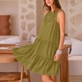 thumbnail image 4 of Penkiiy Robe d'Été pour Femme à Découpes, Dos Nu, Décontractée, Sans Manches, Ligne A, à Étages, Évasée, Robe de Plage/vacances, Mini, L Vert, 4 of 7