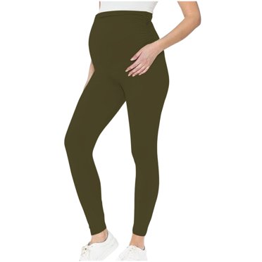 Hinvhai Women's Maternity Workout Leggings Clearance Over the Belly - Soft Casual Pregnancy Yoga Pants Activewear Army Green XL(XL)
