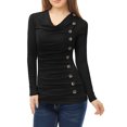 thumbnail image 3 of INSPIRE CHIC Women's Cowl Neck Buttons Decor Long Sleeves Ruched Top, 3 of 5