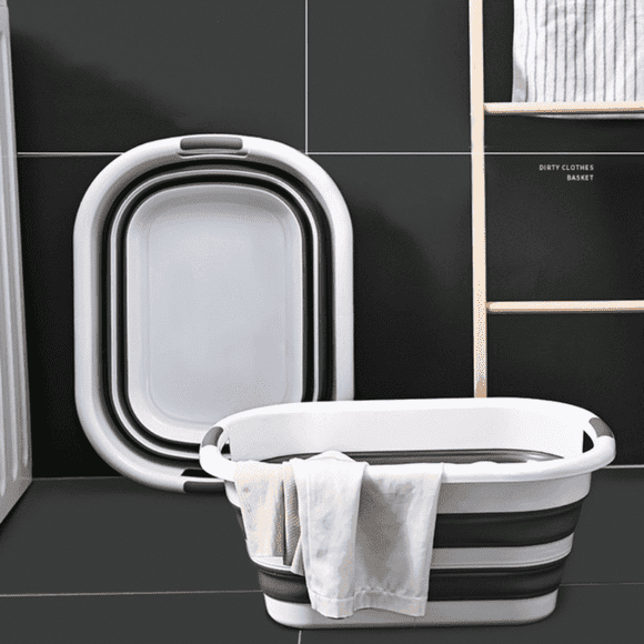 FTCBJJA 30L Collapsible Plastic Laundry Basket, Space Saving Washing Tub Foldable Laundry Basket Organizer Grey