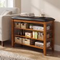 thumbnail image 2 of Gymax Shoe Rack Bench Rubber Wood Entryway Bench w/Adjustable Shelves & Soft Cushion, 2 of 10