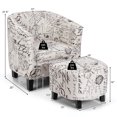 thumbnail image 2 of Gymax Barrel Modern Accent Tub Upholstered Chair French Print w/ Ottoman, 2 of 8