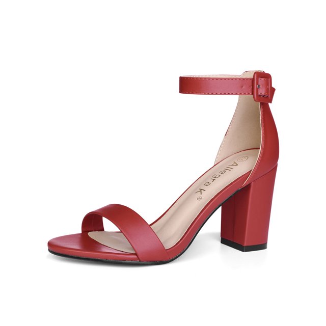 BLISSFUL STEP Women's Shoes Printed Open Toe Block High Heels Summer Sandals Red 5.5
