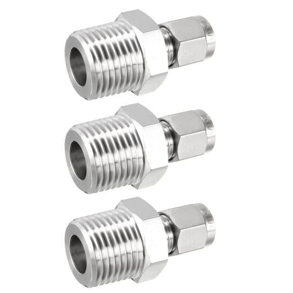 Unique Bargains Compression Tube Fitting, NPT1/2 Male x Ф1/4 Tube OD with Double Ferrules 3pcs