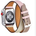thumbnail image 1 of DAMAIE Band Compatible For Apple Watch 42mm , Genuine Leather Double Tour Designed Slim Replacement Iwatch Strap For Iwatch Series 4 3 2 1 (Pink/Ivorywhite Band+Silver Adapter, 42mm ), 1 of 6