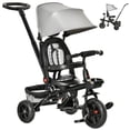 thumbnail image 1 of Qaba Tricycle pour Bébé 4 en 1 Tricycle avec Siège Réversible à Angle Ajustable Poignée Amovible Auvent Main Courante Ceinture Rangement Repose-Pieds Frein Embrayage pour 1-5 Ans Gris, 1 of 10