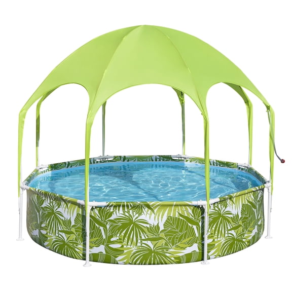 H2OGO! Piscine hors Terre Ronde Splash-in-Shade pour Enfants avec Auvent Pare-Soleil, Vert