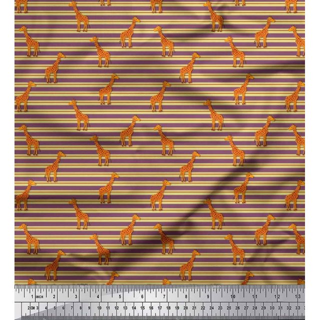 Soimoi Polyester Crepe Fabric Stripe & Giraffe Animal Fabric Prints by Yard 42 Inch Wide