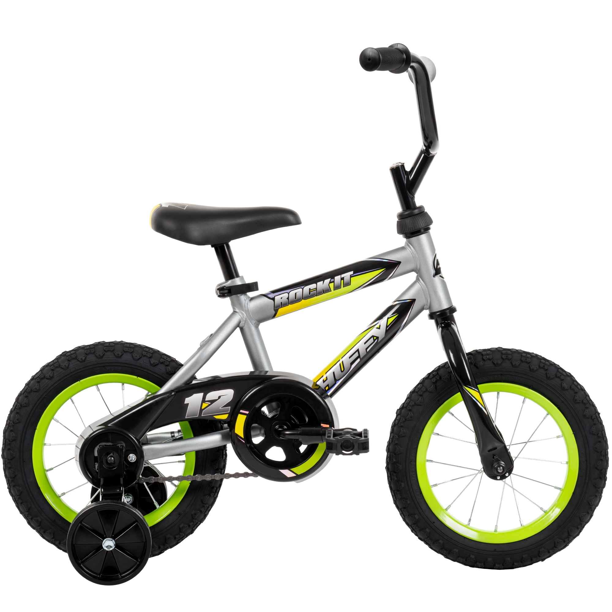 Huffy 12" Rock It Kids' Bike, Fits Riders 37" - 42", Gray/Green, Youth, Boys