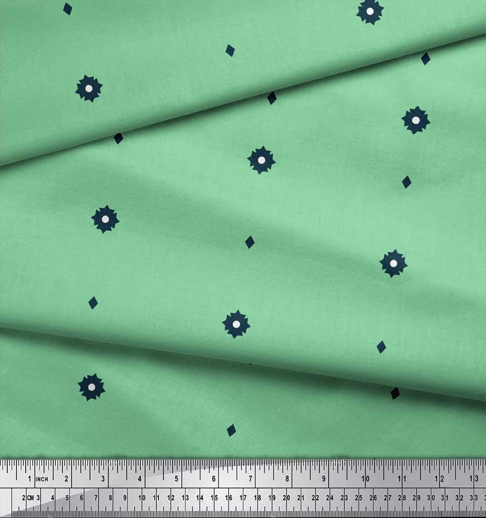 Soimoi Green Silk Fabric Butidar Jamdani Printed Fabric 1 Yard 42 Inch Wide